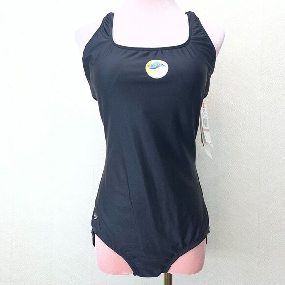 Speedo Stretch Racerback Moderate Black One Piece Swimwear Womens Size 12 NWT - Picture 1 of 16